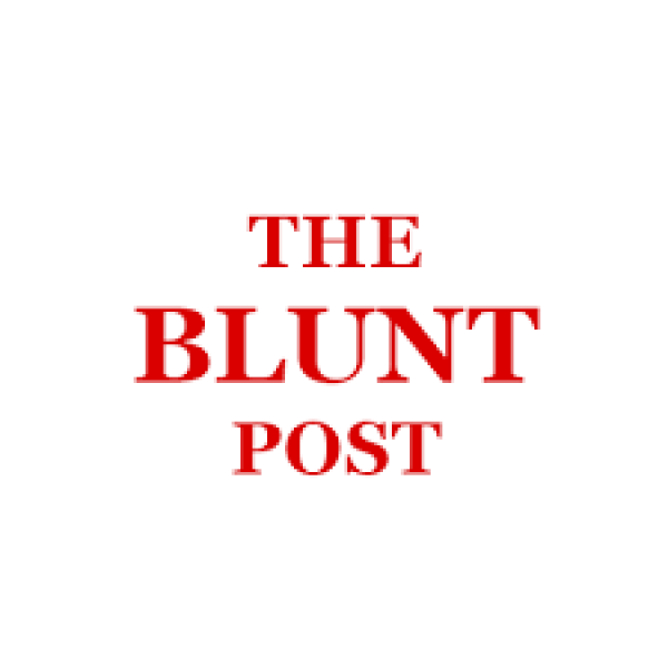 Red letters on white background read "The Blunt Post"