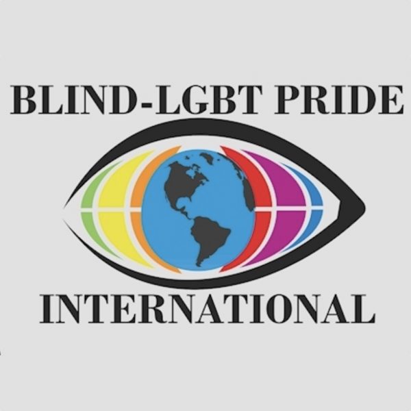An eyeball with rainbow colors surrounding a globe iris: Blind-LGBT Pride International