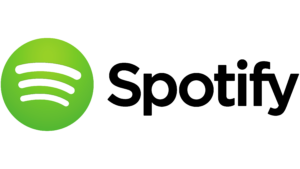 Text Spotify follows the circular green logo, made up of 3 white sound waves emanating upward and slightly to the right.