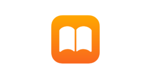 a simple open book in white faces forward, before a orange background rounded square app shape